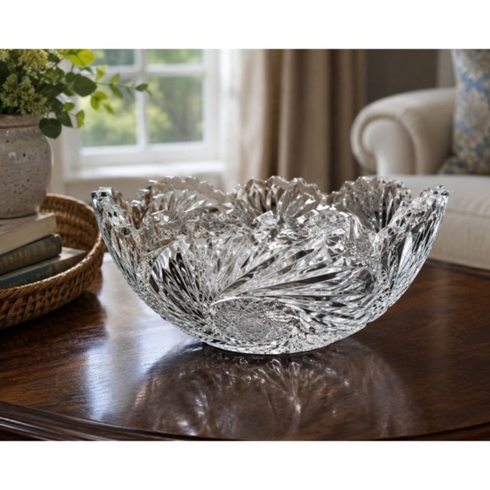 Antique American Brilliant Cut Glass Bowl ABP Deep Cut Crystal 4 Lbs 9.5"